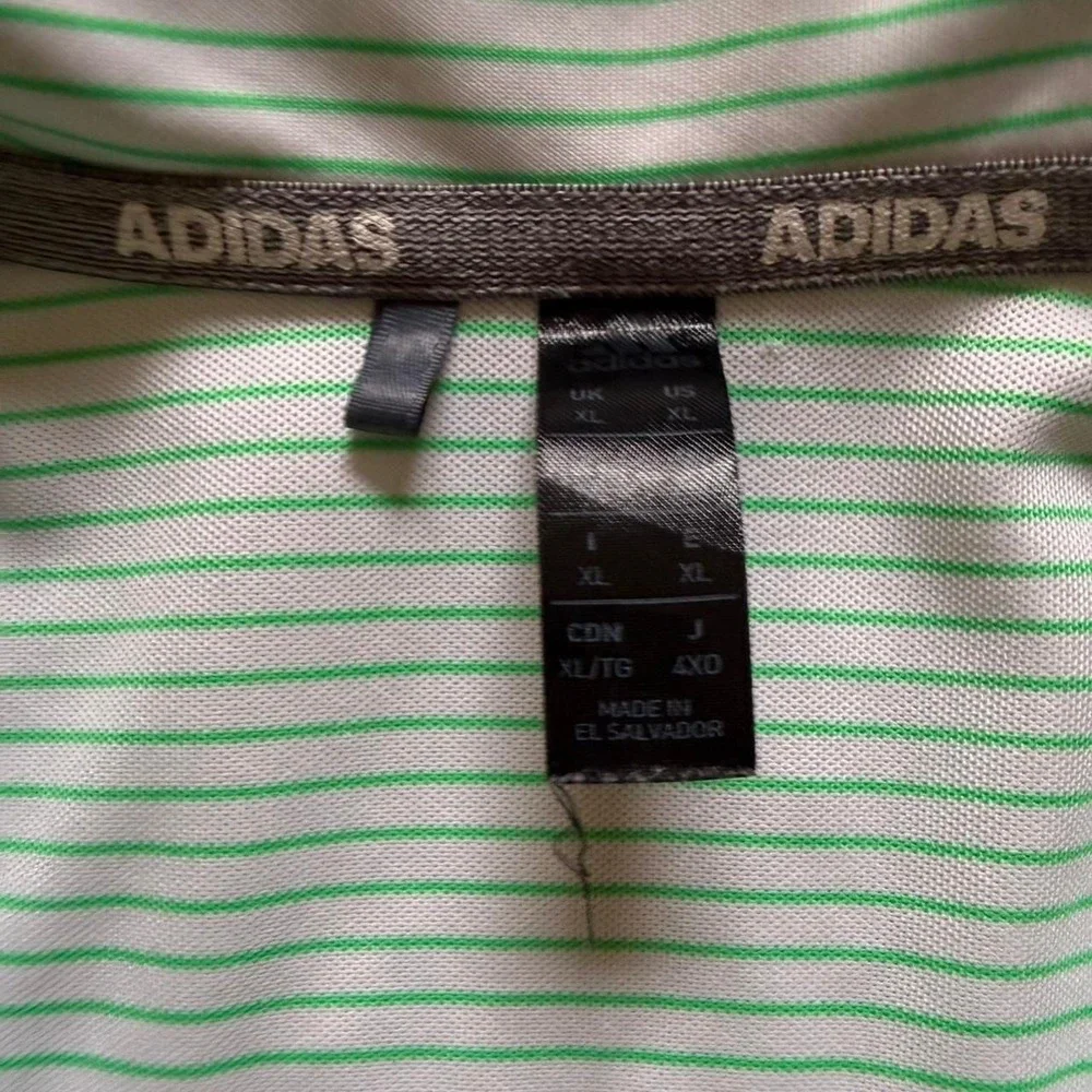 Adidas Men's XL Green Striped Golf‎ Polo - Athletic Performance Shirt